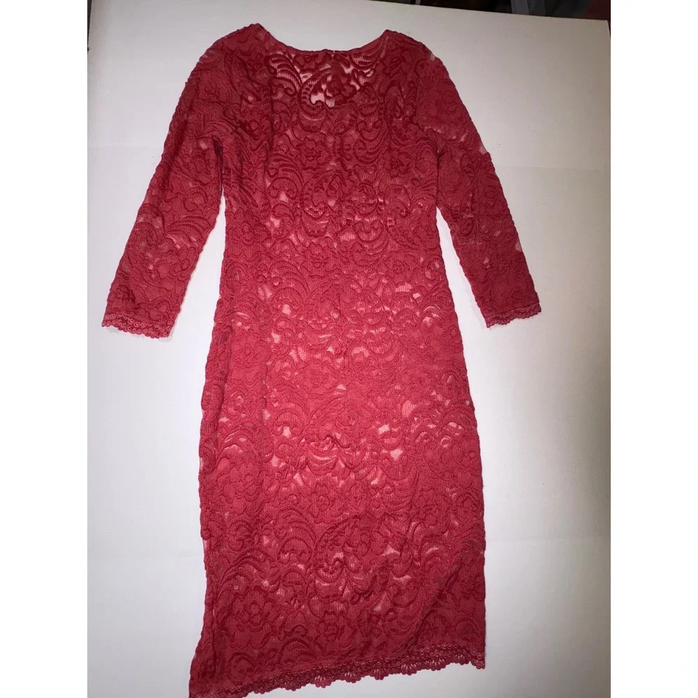 Jessica Simpson Maternity Lace Sheath Dress Long Sleeve Red Size S - Picture 5 of 7